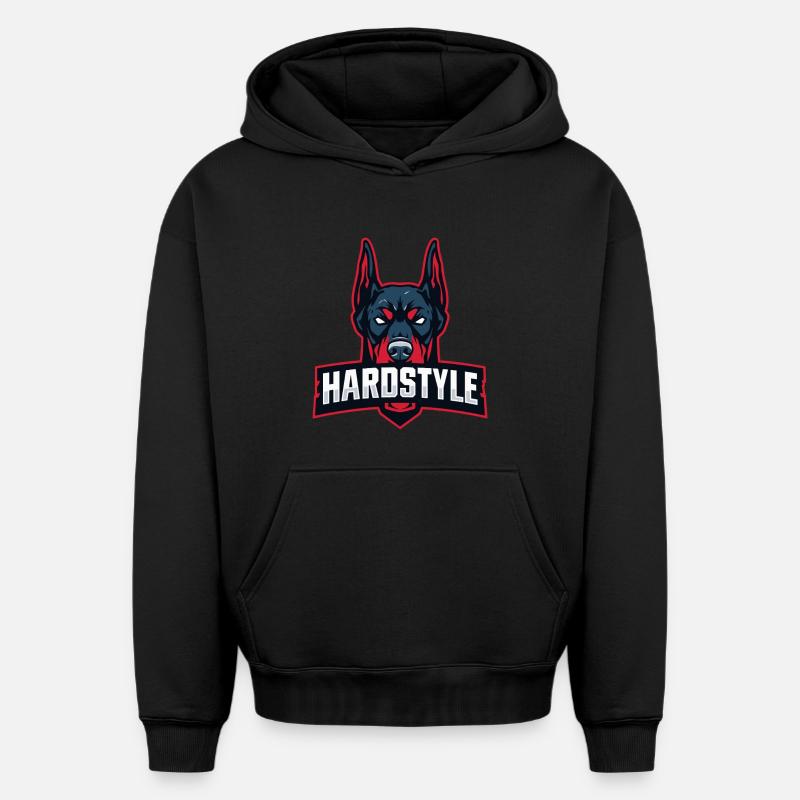 Tête de doberman – HARDSTYLE - Sweat à capuche unisexe oversize épais SPREAD - noir