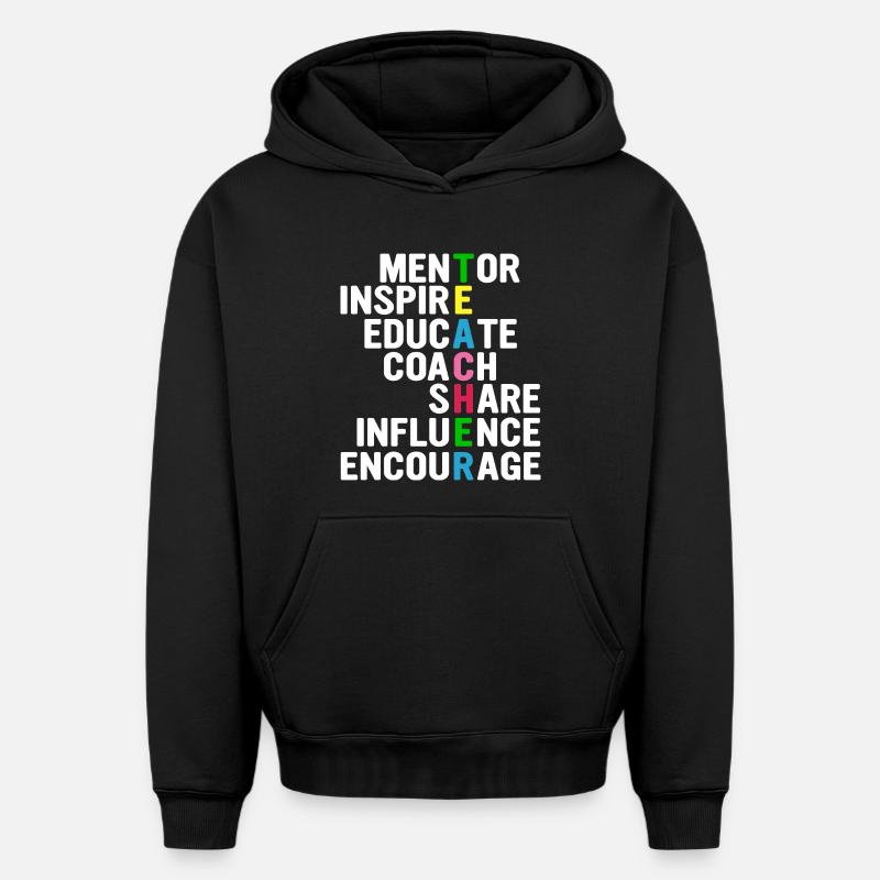 Professeur Acrostichon : Mentorer, Inspirer,... - Sweat à capuche unisexe oversize épais SPREAD - noir