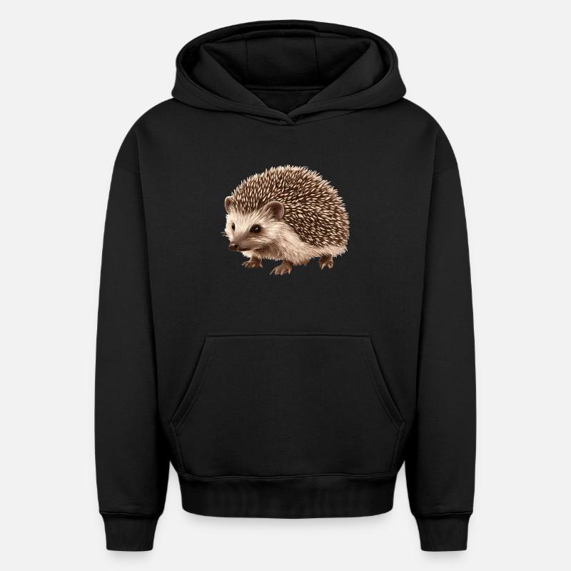 Hérisson - Sweat à capuche unisexe oversize épais SPREAD - noir