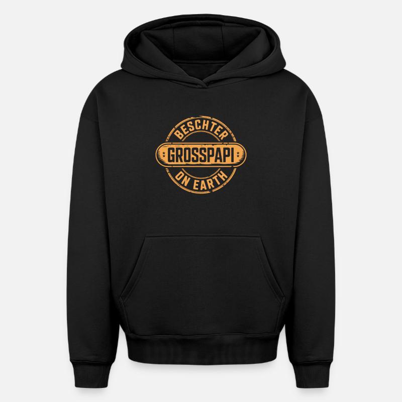 Beschter Grosspapi Dialecte suisse - Sweat à capuche unisexe oversize épais SPREAD - noir