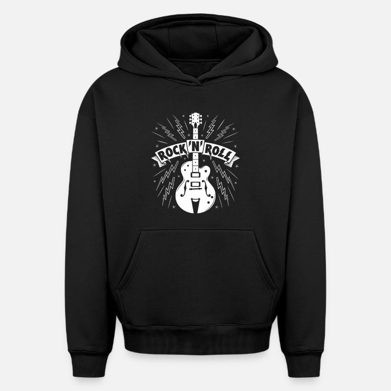 Bannière Rock’N’Roll avec guitare - Sweat à capuche unisexe oversize épais SPREAD - noir