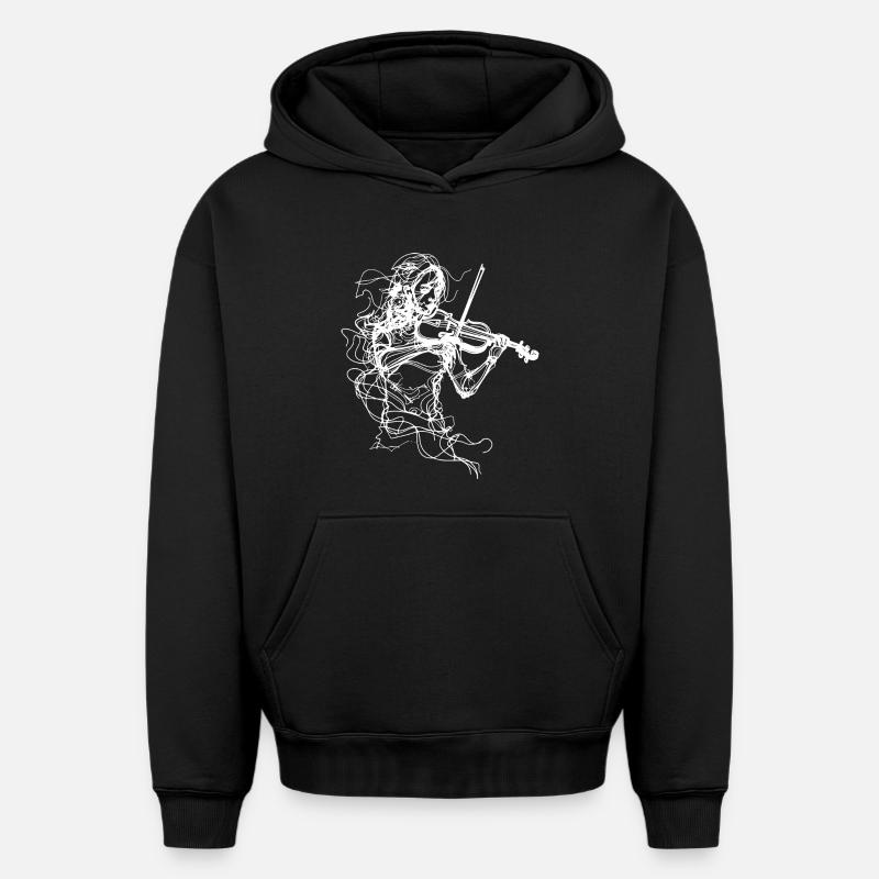 Violoniste Line Art - Sweat à capuche unisexe oversize épais SPREAD - noir