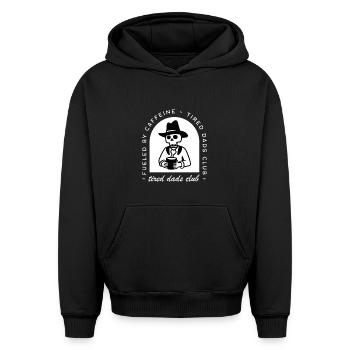 Fatigué papa nouveau père drôle amateurs de café western - Sweat à capuche unisexe oversize épais SPREAD - noir - Devant - AI Model Female 172 light (172cm) & AI Model Male 185 light (185cm)
