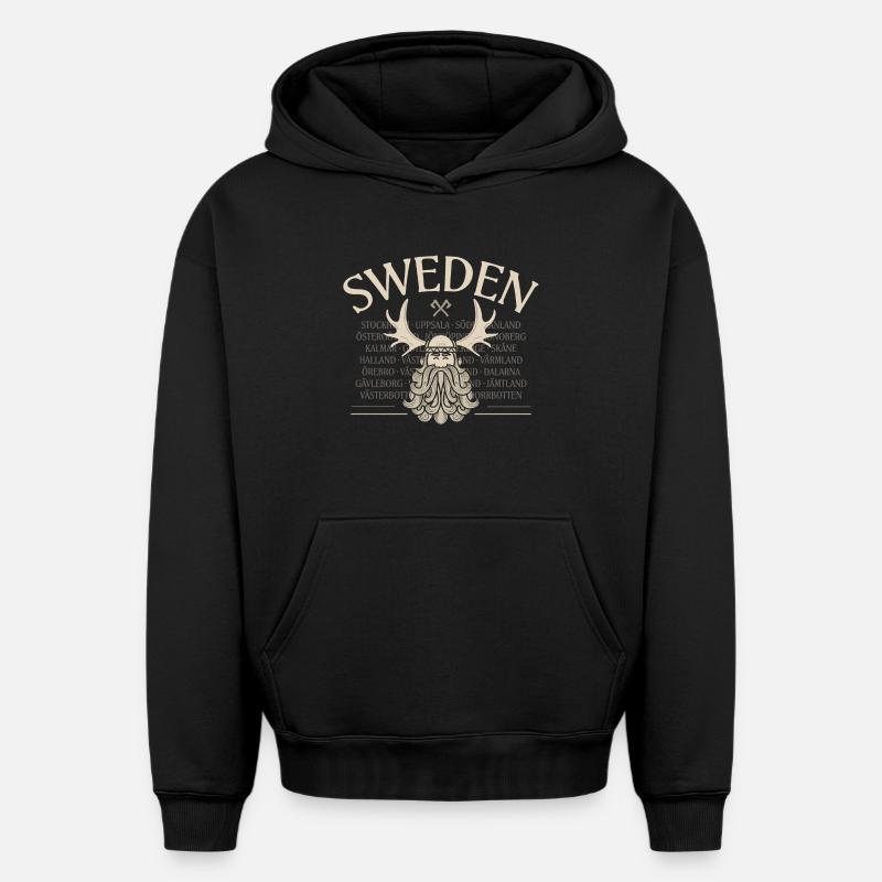 Suède - Barbe de Viking - Mousses - Sweat à capuche unisexe oversize épais SPREAD - noir