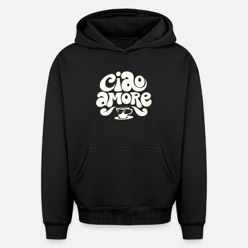 Ciao Amore Cappuccino - Sweat à capuche unisexe oversize épais SPREAD - noir