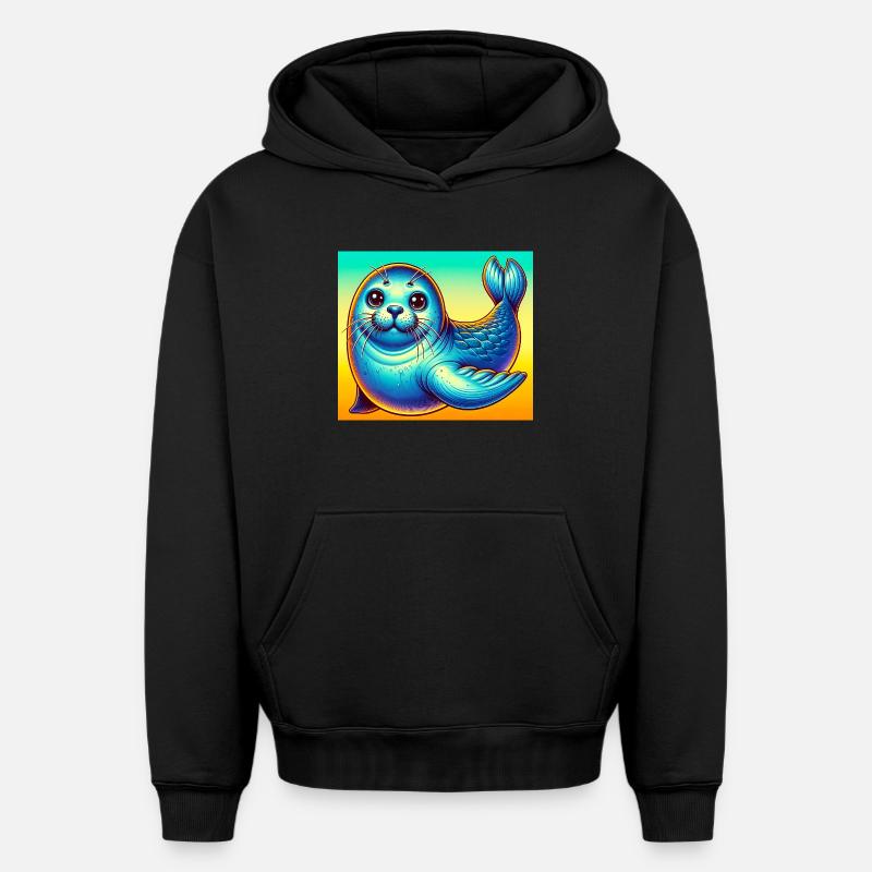 Phoque - Sweat à capuche unisexe oversize épais SPREAD - noir