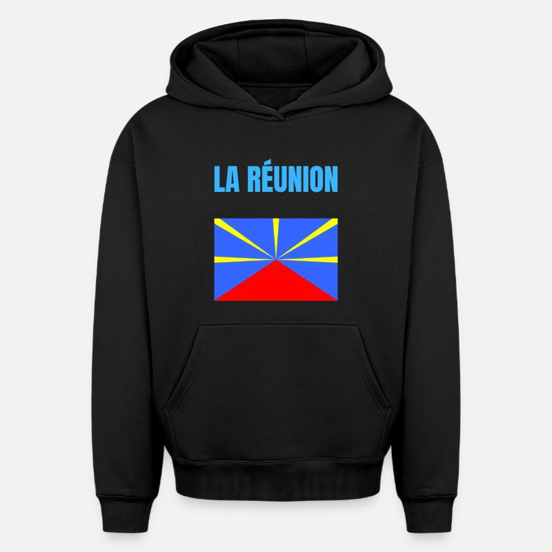 T-shirt drapeau La Réunion volcan - Sweat à capuche unisexe oversize épais SPREAD - noir
