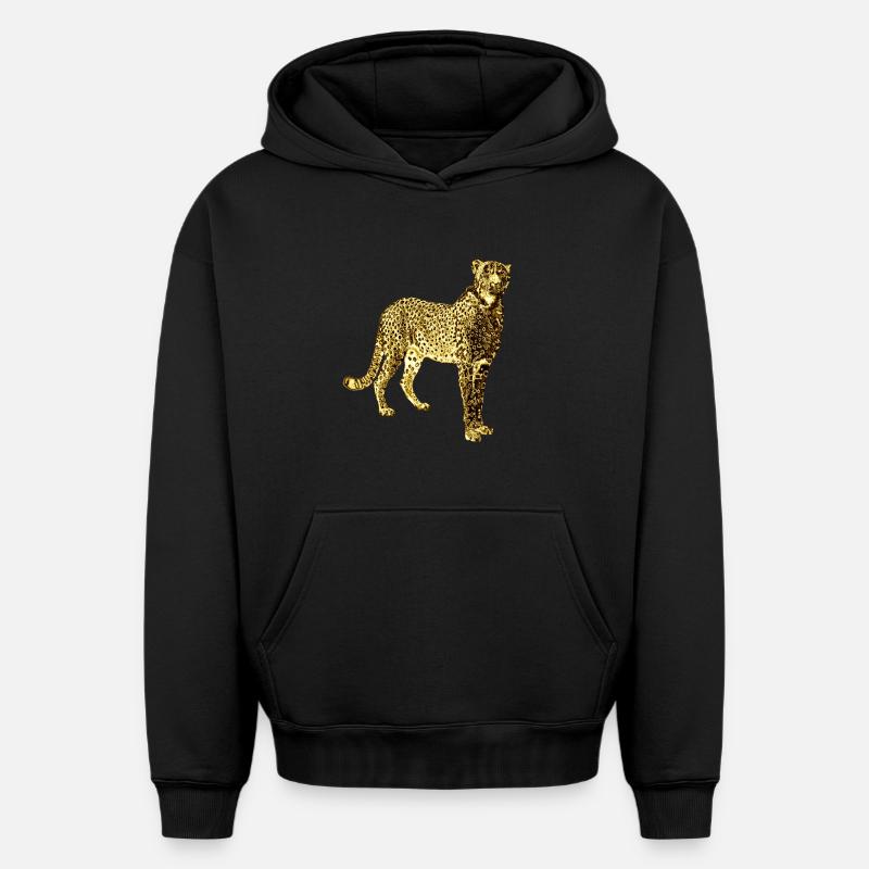 Léopard Doré Graffiti Art - Sweat à capuche unisexe oversize épais SPREAD - noir