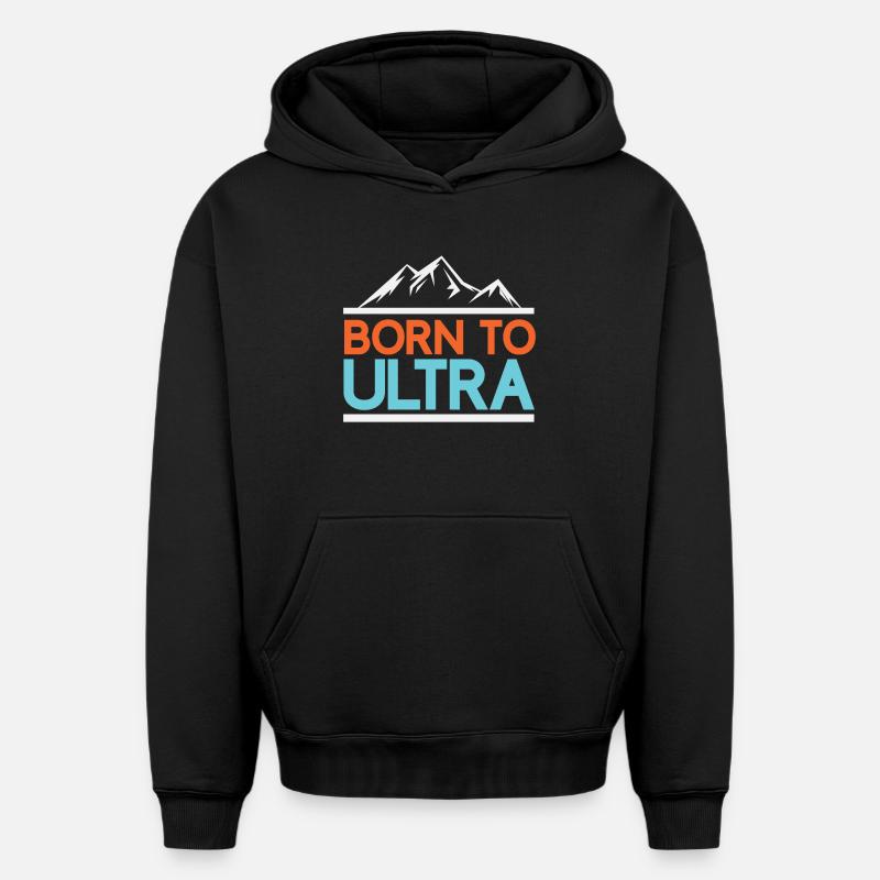 Né pour Ultra Running - Sweat à capuche unisexe oversize épais SPREAD - noir