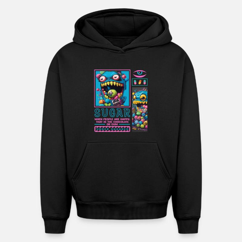 Monstres de bonbons - Sweat à capuche unisexe oversize épais SPREAD - noir