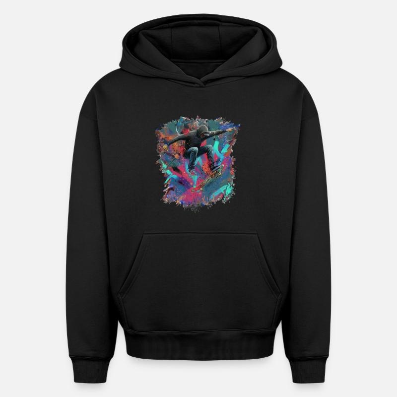 Skateboarding - Sweat à capuche unisexe oversize épais SPREAD - noir