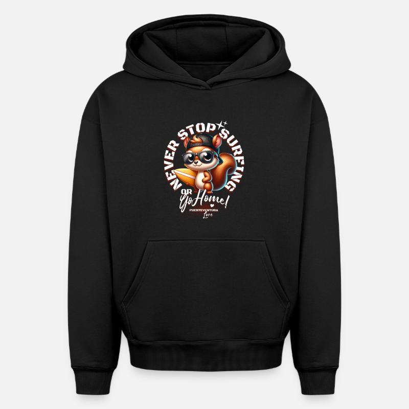 Surfer Eichhörnchen mit Surfbrett - Oversized Heavyweight Unisex Hoodie - Schwarz
