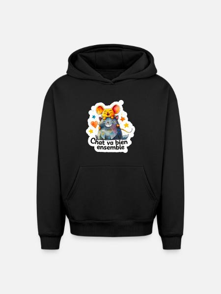 Chat et Souris Heureux Ensemble - Sweat à capuche unisexe oversize épais SPREAD - noir