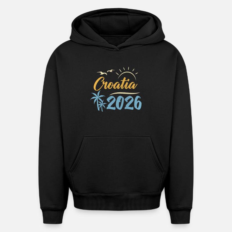 Croatie 2026 - Sweat à capuche unisexe oversize épais SPREAD - noir