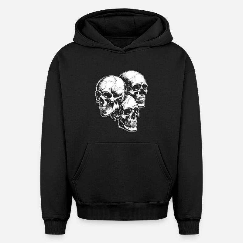 Trio crâne - Sweat à capuche unisexe oversize épais SPREAD - noir