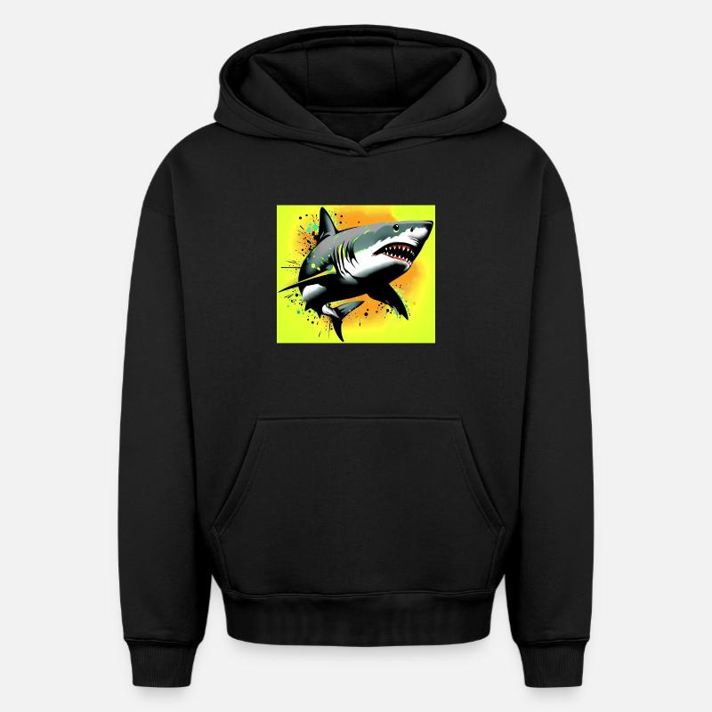 Requin - Sweat à capuche unisexe oversize épais SPREAD - noir