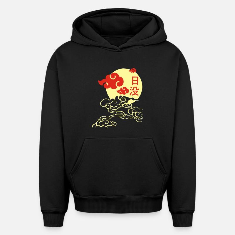 Coucher de soleil manga - Sweat à capuche unisexe oversize épais SPREAD - noir