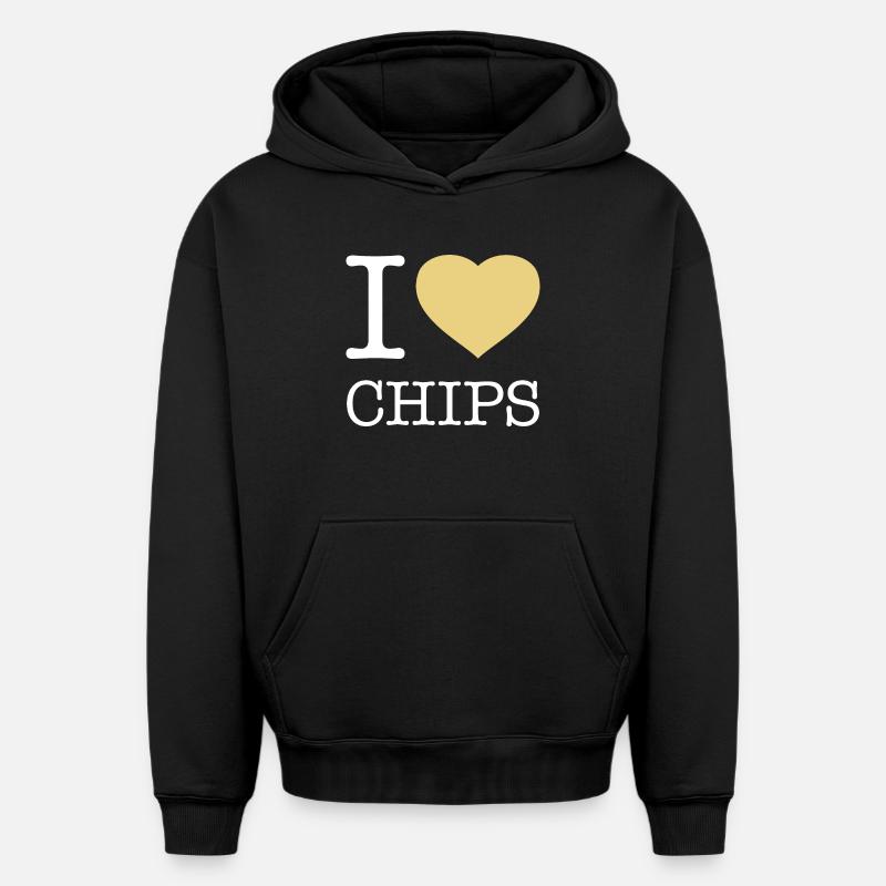 J’ADORE LES CHIPS - Sweat à capuche unisexe oversize épais SPREAD - noir