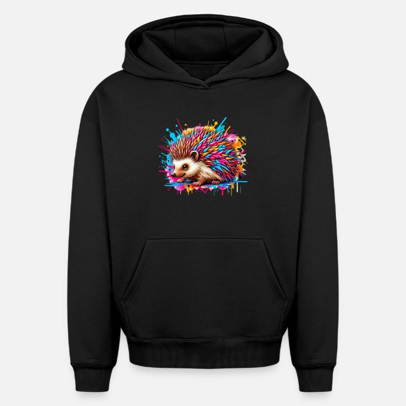 Hérisson - Sweat à capuche unisexe oversize épais SPREAD - noir