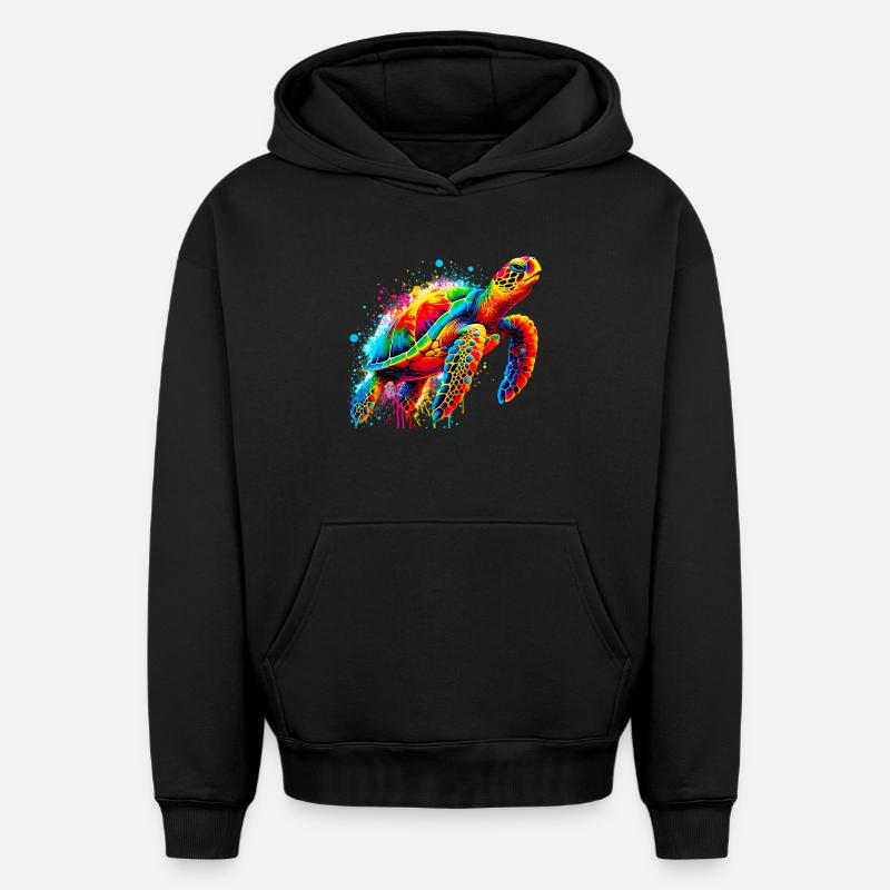 Tortue - Sweat à capuche unisexe oversize épais SPREAD - noir