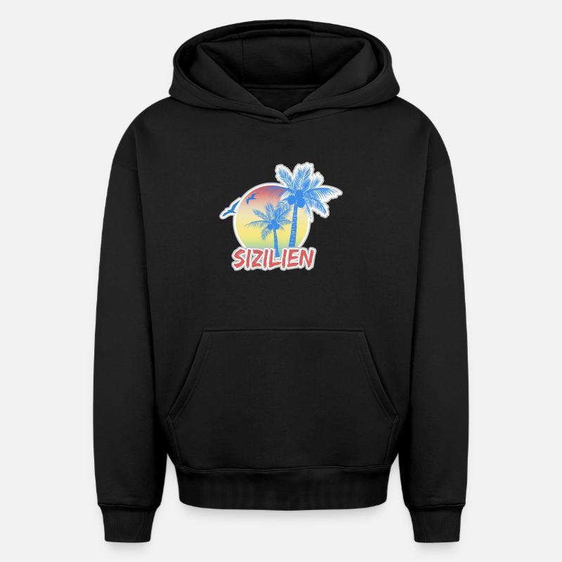 La Sicile comme vacances - Sweat à capuche unisexe oversize épais SPREAD - noir