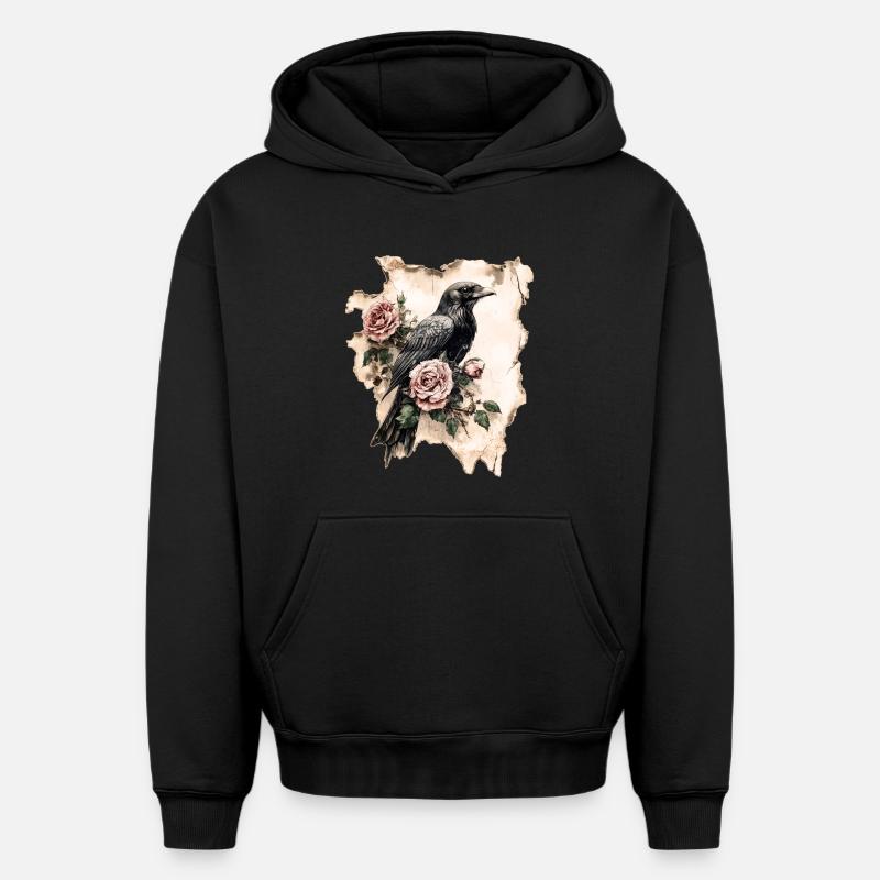 Corbeau - Sweat à capuche unisexe oversize épais SPREAD - noir