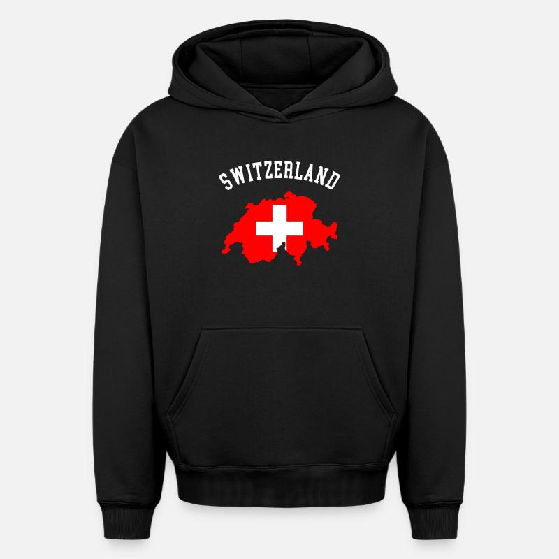 Carte du drapeau suisse - Sweat à capuche unisexe oversize épais SPREAD - noir