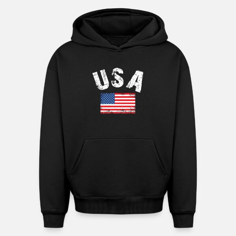 Drapeau des États-Unis - Sweat à capuche unisexe oversize épais SPREAD - noir