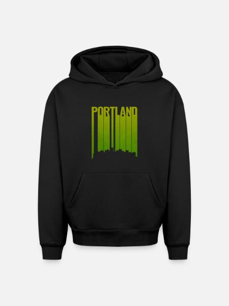 Portland Skyline Bright Green - Oversized Heavyweight Unisex Hoodie - black