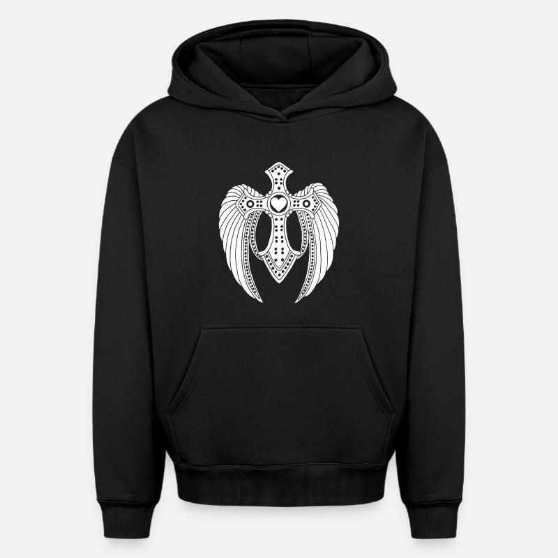 Ange déchu blanc - Sweat à capuche unisexe oversize épais SPREAD - noir