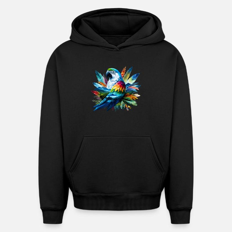 Perroquet - Sweat à capuche unisexe oversize épais SPREAD - noir