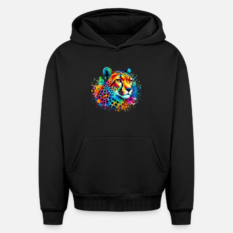 Guépard - Sweat à capuche unisexe oversize épais SPREAD - noir
