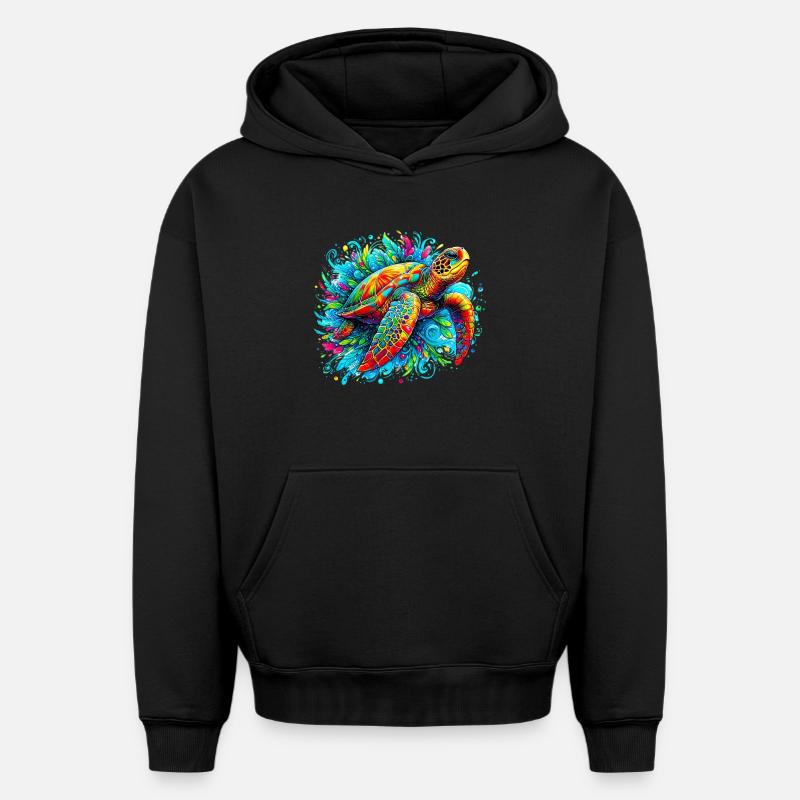 Tortue - Sweat à capuche unisexe oversize épais SPREAD - noir