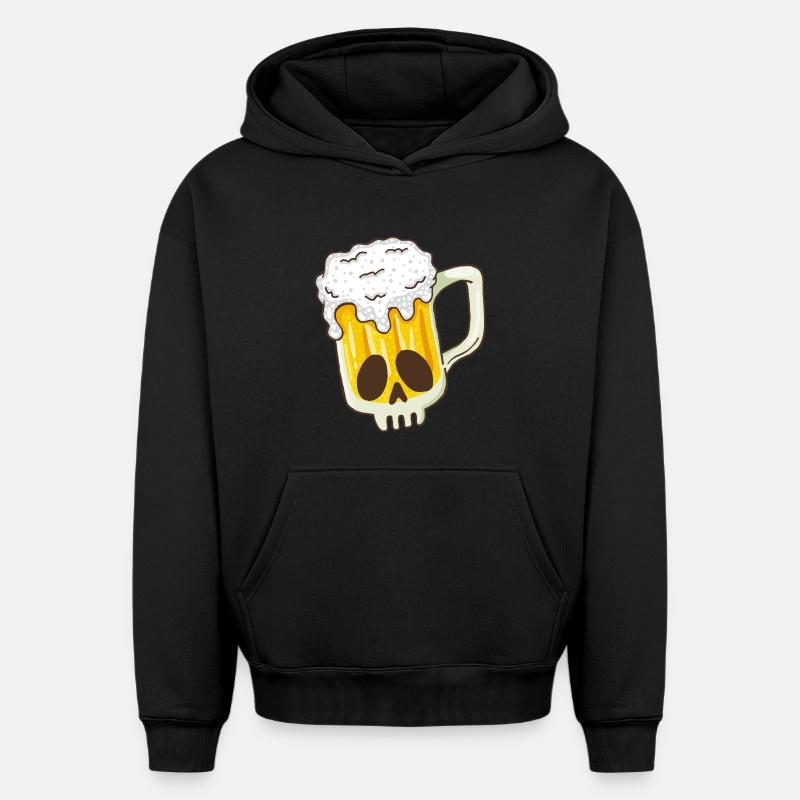 Crâne et bière - Sweat à capuche unisexe oversize épais SPREAD - noir