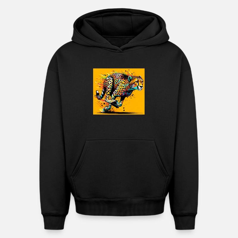 guépard - Sweat à capuche unisexe oversize épais SPREAD - noir