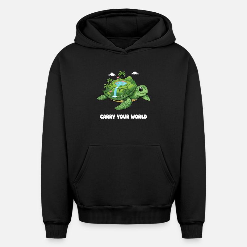 Tortue insulaire avec cascade - Sweat à capuche unisexe oversize épais SPREAD - noir