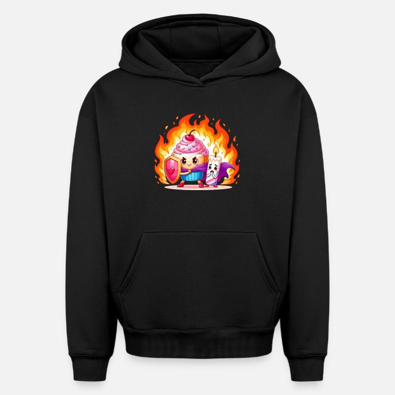 Duo Héros Fire Cake - Sweat à capuche unisexe oversize épais SPREAD - noir