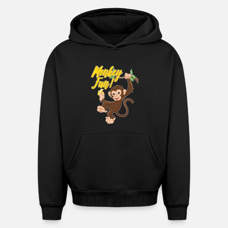 Monkey Fun - Oversized Heavyweight Unisex Hoodie - Schwarz