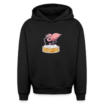 Piscine Flamingo - Sweat à capuche unisexe oversize épais SPREAD - noir - Devant - AI Model Female 172 light (172cm) & AI Model Male 185 light (185cm)