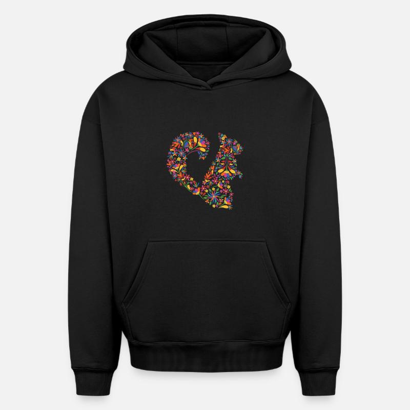Blumen-Eichhörnchen - Oversized Heavyweight Unisex Hoodie - Schwarz