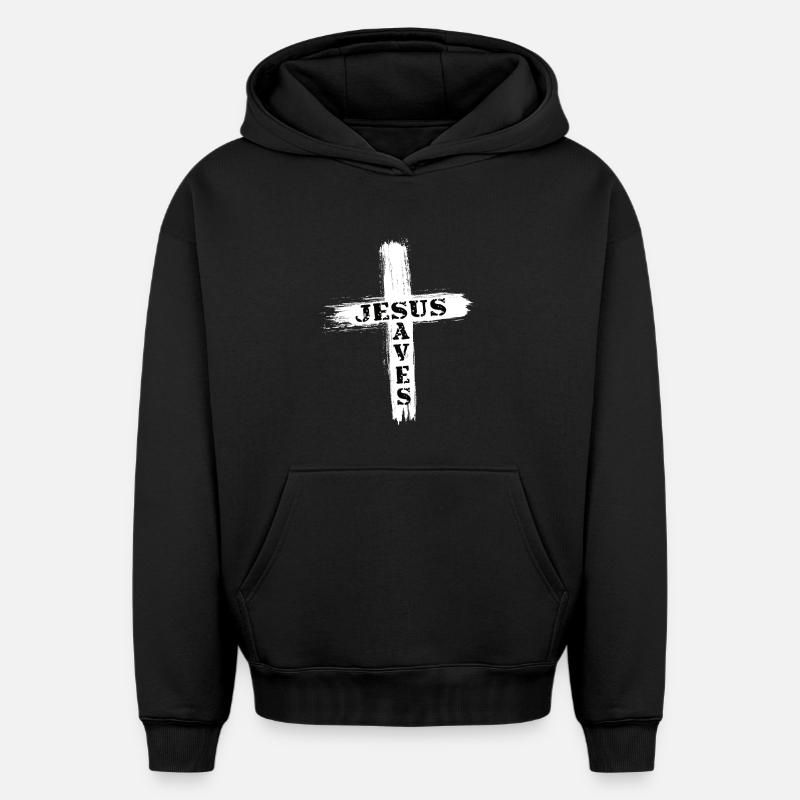 Jésus跨符号Conception de vêtements religieux - Sweat à capuche unisexe oversize épais SPREAD - noir
