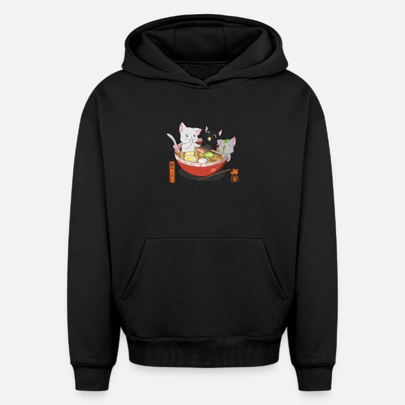 Ramen Chats - Sweat à capuche unisexe oversize épais SPREAD - noir