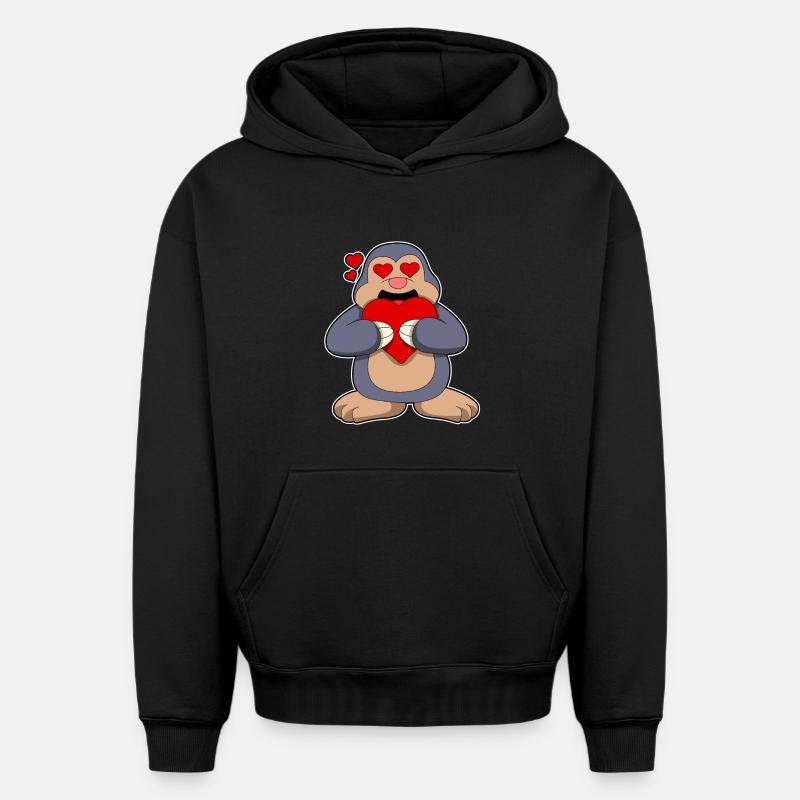 Taupe avec un coeur - Sweat à capuche unisexe oversize épais SPREAD - noir