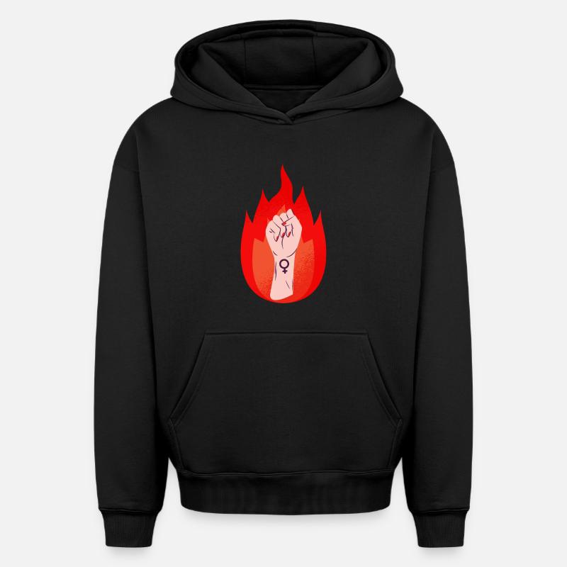 Femmes Signe Féminisme Poing - Sweat à capuche unisexe oversize épais SPREAD - noir