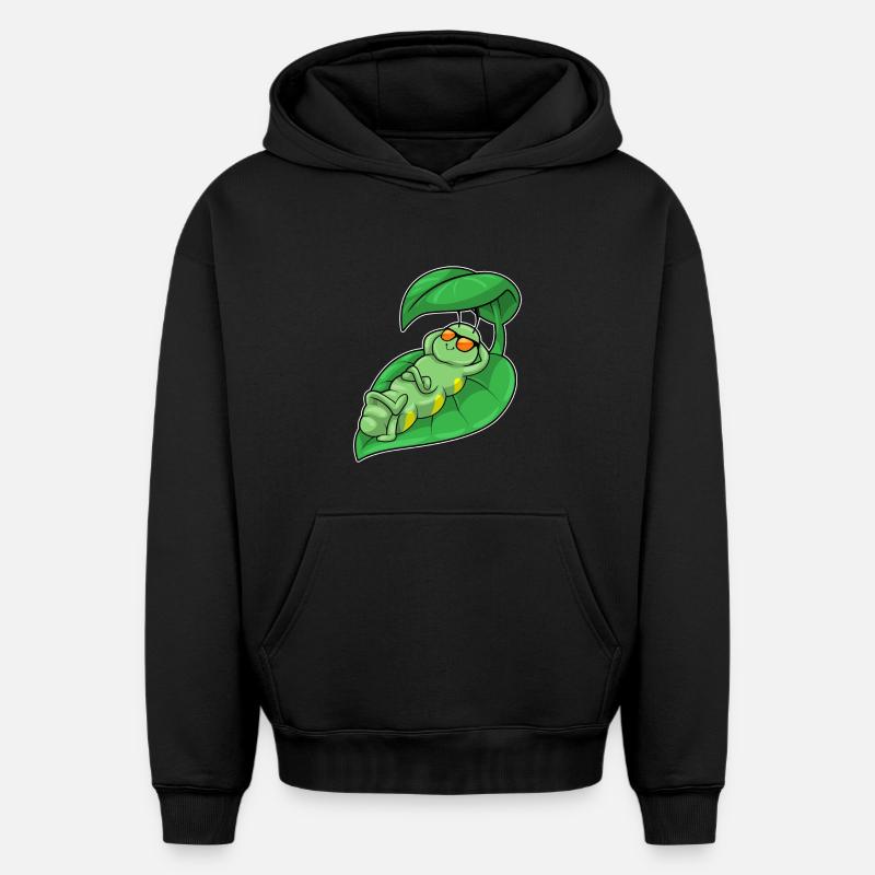 Chenille avec feuille - Sweat à capuche unisexe oversize épais SPREAD - noir