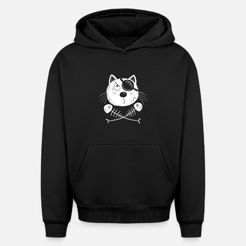 Drôle de chat pirate - Sweat à capuche unisexe oversize épais SPREAD - noir
