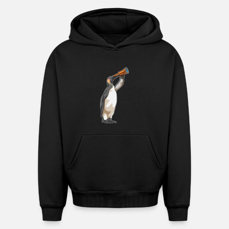Pingouin avec télescope - Sweat à capuche unisexe oversize épais SPREAD - noir