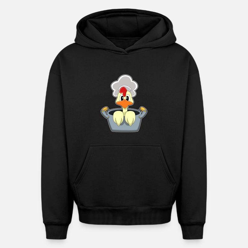 Poulet avec marmite - Sweat à capuche unisexe oversize épais SPREAD - noir