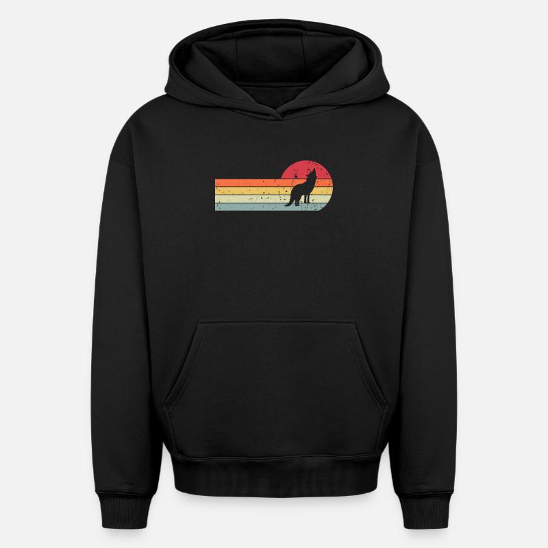 Loup - Sweat à capuche unisexe oversize épais SPREAD - noir