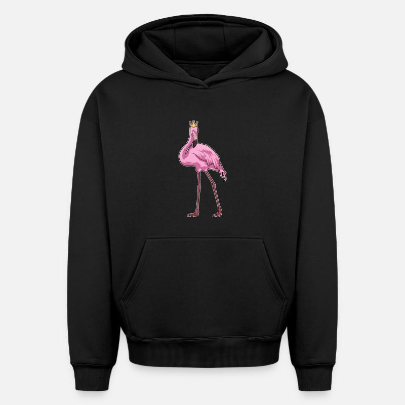 Flamant rose avec couronne - Sweat à capuche unisexe oversize épais SPREAD - noir